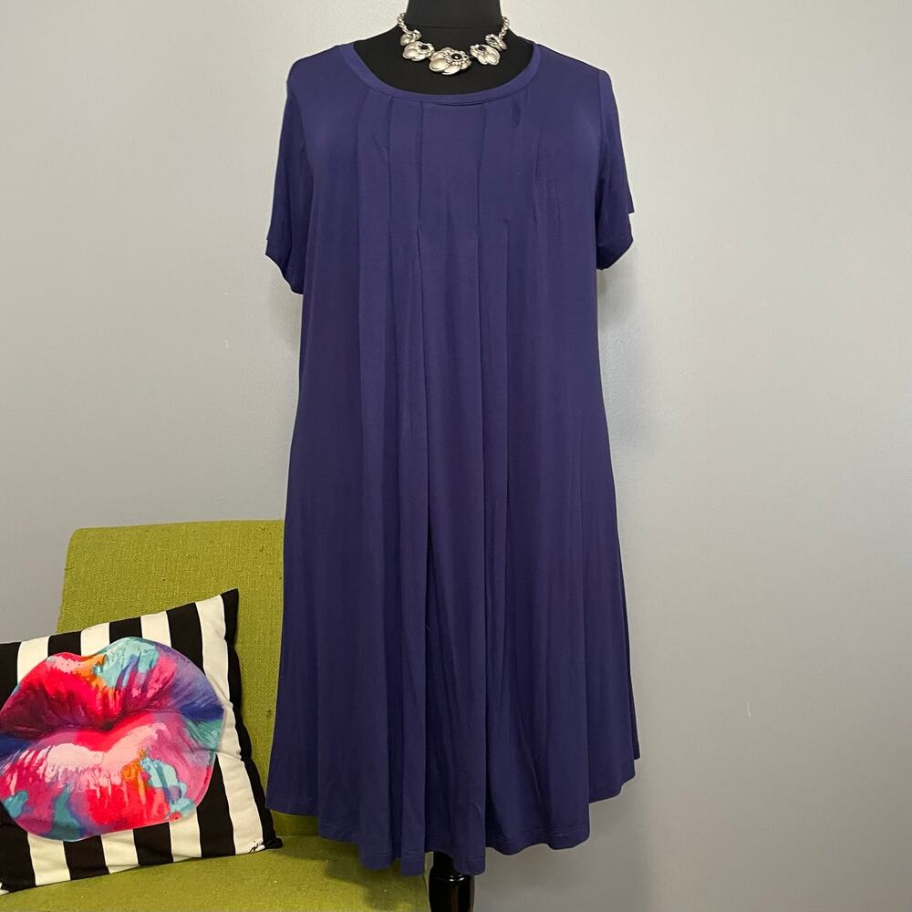 Soft Surroundings Blue Jersey Pleat Neck Tunic Dress 1X